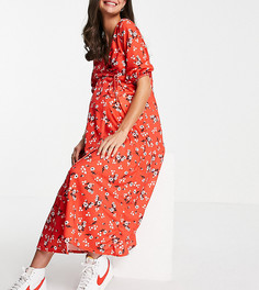 Красное платье миди с запахом спереди и цветочным принтом ASOS DESIGN Maternity-Многоцветный