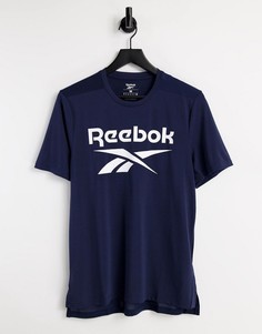 Темно-синяя футболка с большим логотипом Reebok Training-Темно-синий