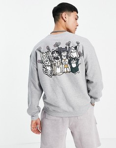 Серый свитшот в спортивном стиле с принтом в виде танцующих кошек New Love Club