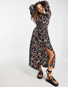 Платье миди с длинными рукавами и принтом Vero Moda-Черный цвет