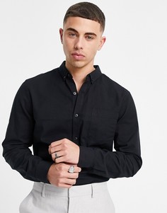 Черная оксфордская рубашка из органического хлопка с длинными рукавами New Look-Черный цвет