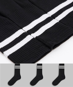 Набор из 3 пар черных спортивных носков с полосками New Look-Черный цвет