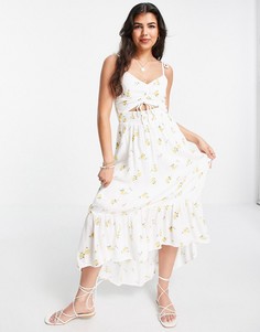 Белое платье миди с цветочным принтом Hollister-Белый