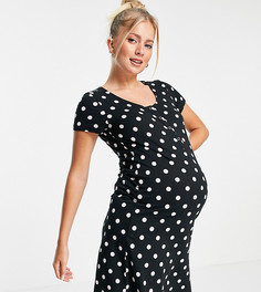 Черная ночная рубашка в горошек с застежкой для кормления Mamalicious Maternity-Multi Mama.Licious