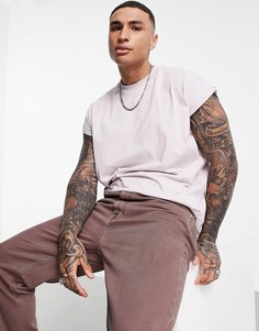 Лавандовая длинная футболка oversized с отворотами на рукавах ASOS DESIGN-Фиолетовый цвет