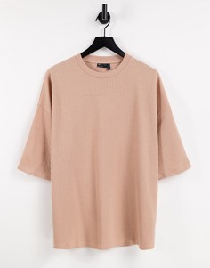 Светло-коричневая легкая oversized-футболка из вафельного трикотажа ASOS DESIGN-Светло-бежевый цвет