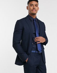 Темно-синий однобортный блейзер зауженного кроя с острыми лацканами Topman Brooker-Голубой