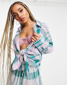 Пляжная рубашка в клетку с завязкой спереди (от комплекта) ASOS DESIGN-Multi