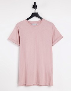 Розовая футболка скинни с отворотами на рукавах Topman-Розовый цвет