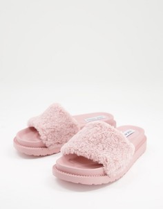 Розовые пушистые шлепанцы Steve Madden-Розовый цвет