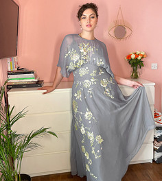 Платье макси с цветочной вышивкой ASOS DESIGN Curve-Серый