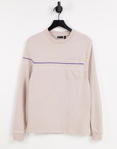Бежевый лонгслив с декоративным кантом и карманом ASOS DESIGN-Светло-бежевый цвет