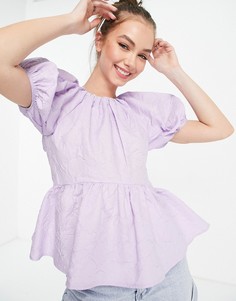 Сиреневый фактурный жаккардовый топ с баской и открытой спиной ASOS DESIGN-Фиолетовый цвет
