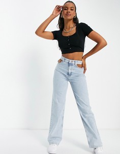 Облегающий кроп-топ черного цвета с кнопками спереди ASOS DESIGN-Черный цвет