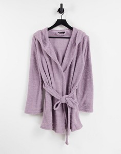 Серо-коричневый пушистый халат мини с капюшоном ASOS DESIGN-Фиолетовый цвет