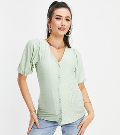 Зеленая блузка для кормления с объемными рукавами и вышивкой ришелье Mamalicious Maternity-Зеленый цвет Mama.Licious