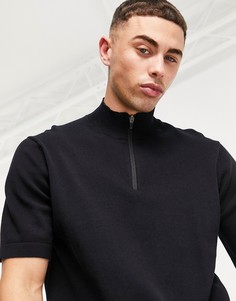 Черная трикотажная футболка с короткой молнией Only & Sons-Черный цвет