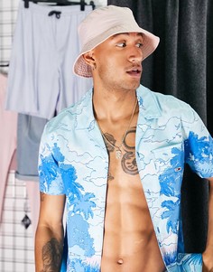 Синяя рубашка с короткими рукавами и сплошным принтом пальм Tommy Jeans-Голубой