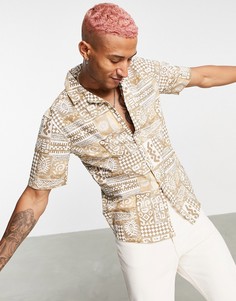 Бежевая рубашка с отложным воротником и винтажным принтом Only & Sons-Светло-бежевый цвет