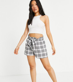 Шорты в клетку с присборенной эластичной талией ASOS DESIGN Petite-Multi