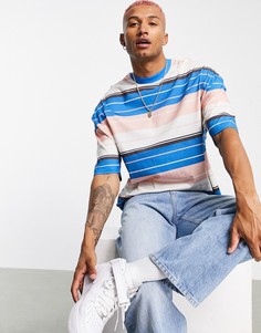 Oversized-футболка голубого цвета в полоску с принтом названия города Стокгольм ASOS DESIGN-Голубой