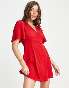 Красное чайное платье мини на пуговицах с завязкой на спинке и рукавами-кимоно ASOS DESIGN-Красный