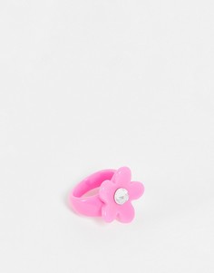 Пластиковое кольцо с розовым цветком ASOS DESIGN-Розовый цвет