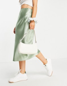 Шалфейно-зеленая атласная юбка миди косого кроя в стиле комбинации ASOS DESIGN-Зеленый цвет