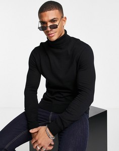 Черная трикотажная водолазка с длинными рукавами Topman-Черный цвет