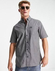 Рубашка в темно-синюю и белую клеточку с короткими рукавами Fred Perry-Темно-синий