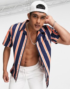 Разноцветная рубашка с короткими рукавами в полоску в стиле ретро Tommy Hilfiger-Multi