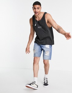 Черная выбеленная двухслойная майка с принтом "Berlin" ASOS DESIGN-Серый