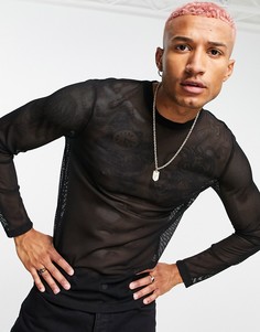 Черный сетчатый лонгслив ASOS DESIGN-Черный цвет