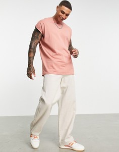 Розовая выбеленная oversized-футболка удлиненного кроя с отворотами на рукавах ASOS DESIGN-Розовый цвет