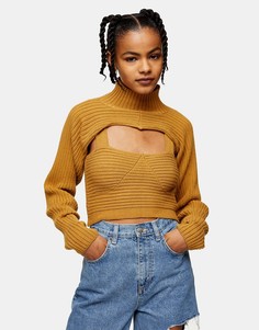 Вязаный топ в рубчик с воротником-стойкой Topshop-Нейтральный