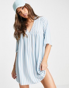 Свободное платье мини с короткими рукавами в синюю полоску ASOS DESIGN-Multi
