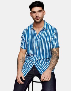 Голубая рубашка в полоску с акварельным эффектом Topman-Голубой