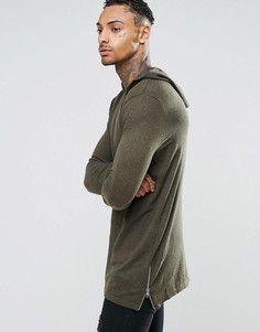 Удлиненное трикотажное худи с молниями по бокам ASOS-Зеленый