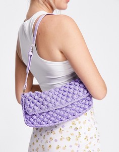 Сиреневая сумка на плечо в стиле 90-х с вязкой шишечками и клапаном ASOS DESIGN-Фиолетовый цвет
