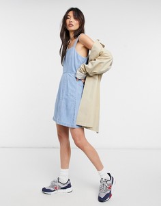 Голубой выбеленный сарафан мини из мягкого денима ASOS DESIGN