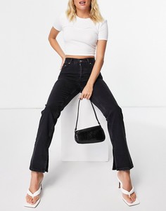 Выбеленные черные джинсы прямого кроя с классической талией и разрезами по нижнему краю из смесового органического хлопка в стиле 90-х ASOS DESIGN-Черный цвет