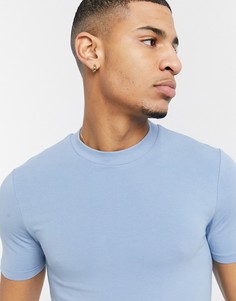 Голубая футболка облегающего кроя из смесового органического хлопка ASOS DESIGN-Голубой