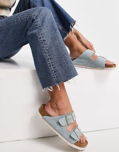 Бледно-голубые замшевые сандалии на плоской подошве Birkenstock Arizona-Голубой