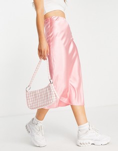 Розовая атласная юбка миди косого кроя в стиле комбинации ASOS DESIGN-Розовый цвет