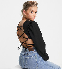 Черный льняной лонгслив с ремешками на спине ASOS DESIGN Tall-Черный цвет
