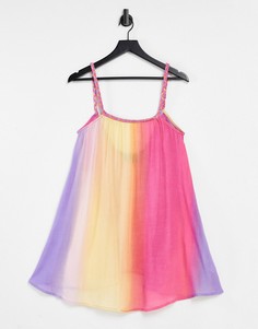 Свободное пляжное платье с принтом омбре и плетеной отделкой ASOS DESIGN-Multi