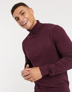 Бордовая трикотажная водолазка из смесового органического хлопка Burton Menswear-Красный