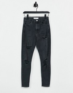 Черные выбеленные джинсы со рваной отделкой Topshop Jamie-Черный цвет