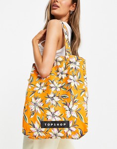 Сумка-тоут из парусины с гавайским цветочным принтом Topshop-Оранжевый цвет