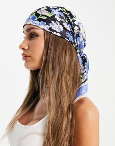 Синий платок на голову с цветочным принтом Pieces-Multi